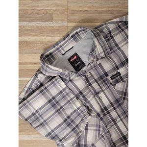 Wrangler Outdoors Men's Snap Button Short Sleeve Shirt, Grey Plaid, Size Large